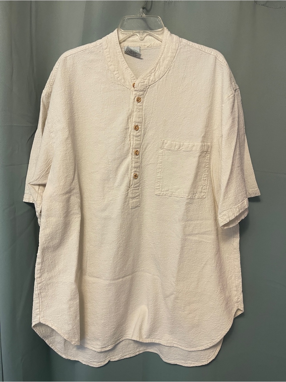 Vintage Drawstrings Of Malibu Cream Short-Sleeve Cotton Henley Shirt 2XL
